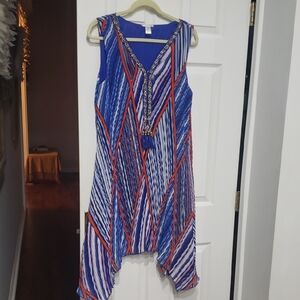 Blue and Red Sleeveless Dress